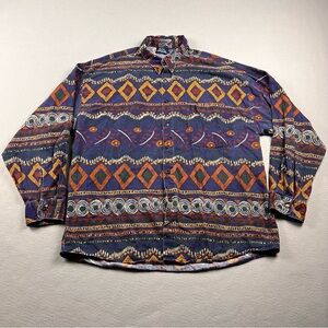Vintage 90s Men's Casual Button-Down Shirt - Multicolor Geometric Print size L